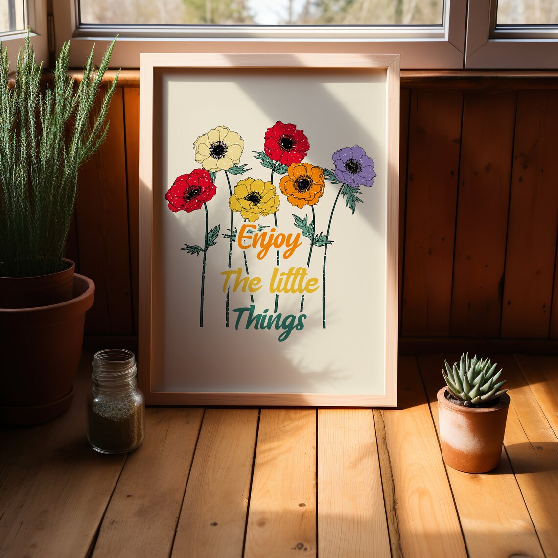 Enjoy The Little Things Poppy Floral Vintage Quote Art Poster - Image 4