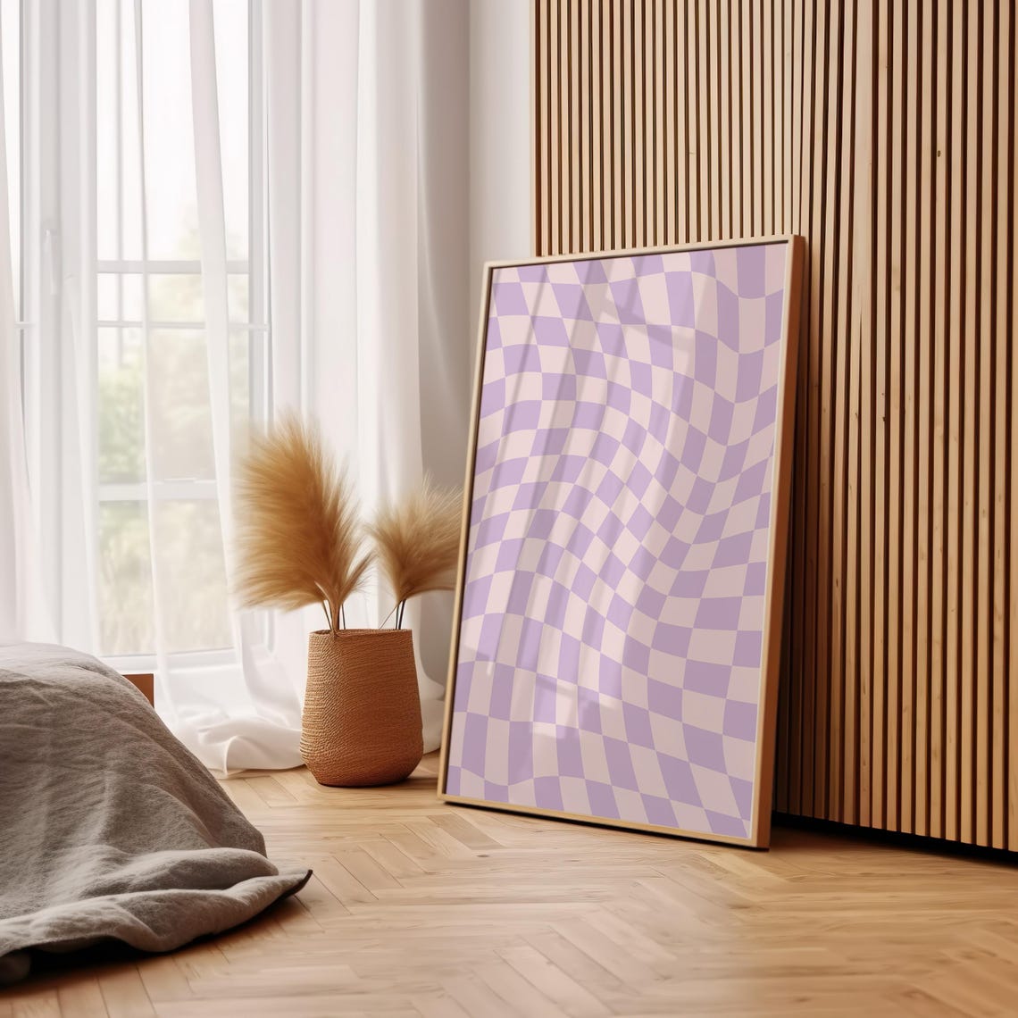 Wavy Purple Lilac Checkerboard Pattern Bold Retro Groovy Poster - Image 2