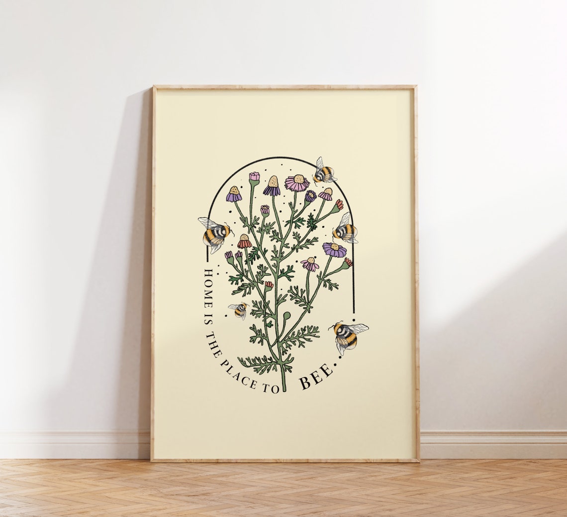 Home Is The Place To Bee Wildflower Botanical Bee Pun Poster - Image 2