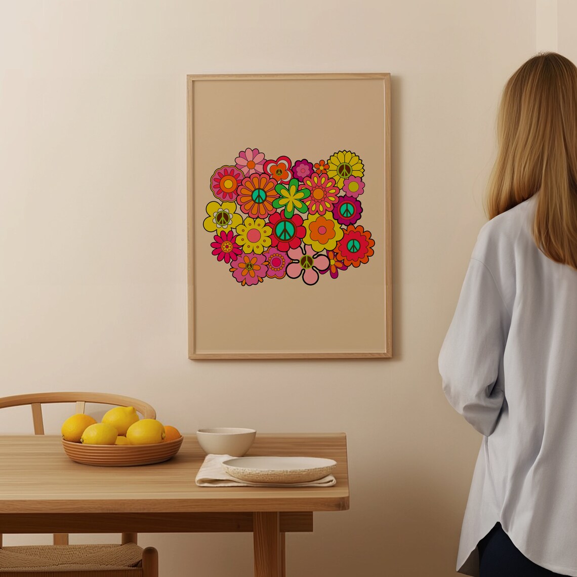 Colorful Peace Flower Power Bouquet Groovy Hippie Floral Art Poster - Image 3