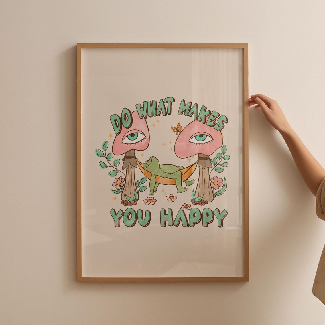 Do What Makes You Happy Frog Mushroom Retro Quote Art Poster - Image 4