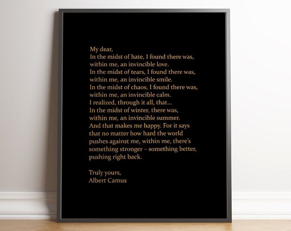 Albert Camus Quote Print Invincible Summer Camus 3 Minimalist Typographic Print Motivational Inspiring Quote Unframed Poster