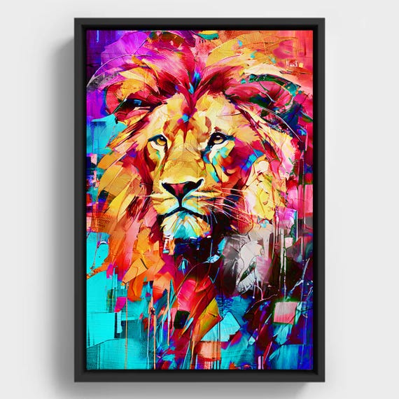 Geometric Lion Art Print Colorful Abstract Wildlife Decor Instant