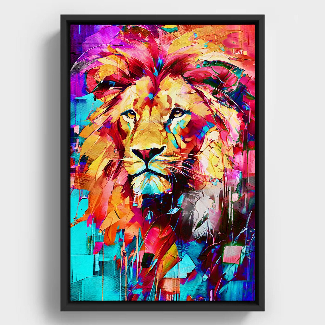 Geometric Lion Portrait Colorful Abstract Wild Big Cat Wall Art