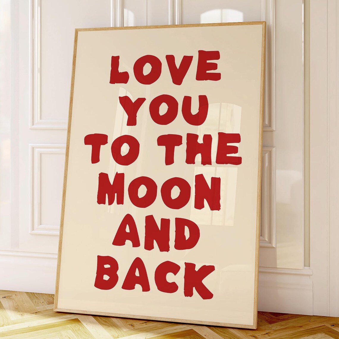 Love You To The Moon And Back Red Typography Quote Wall Art Gift