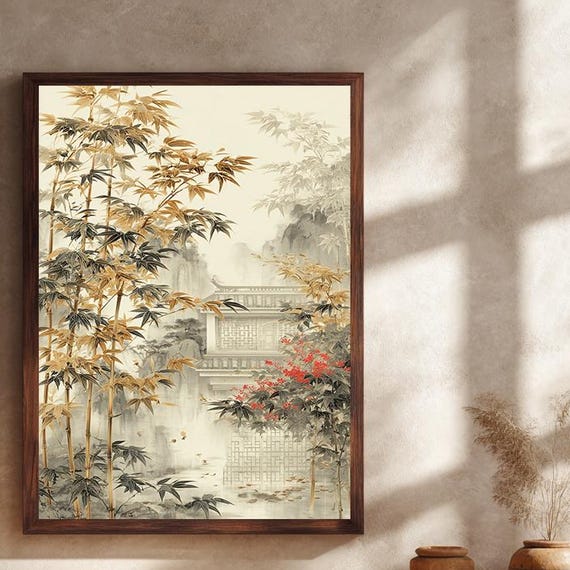 Oriental Bamboo Canvas Wall Art With Asian House Design Minimalist Zen Style Nature Print For Calm Living Room Or Spa Inspired Decor