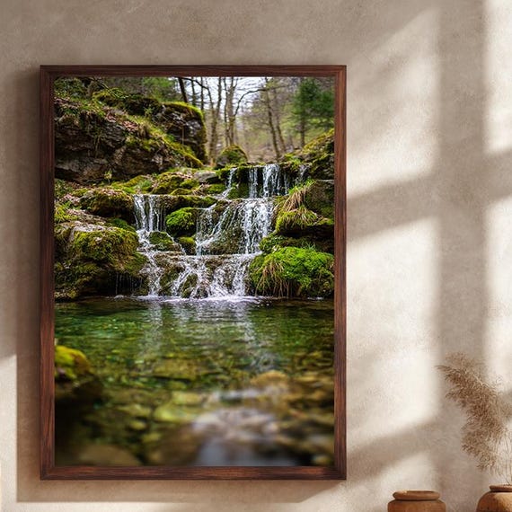 Peaceful Forest Waterfall Canvas Wall Art Tranquil Nature Landscape Print For Living Room Office Or Bedroom Home Decoration