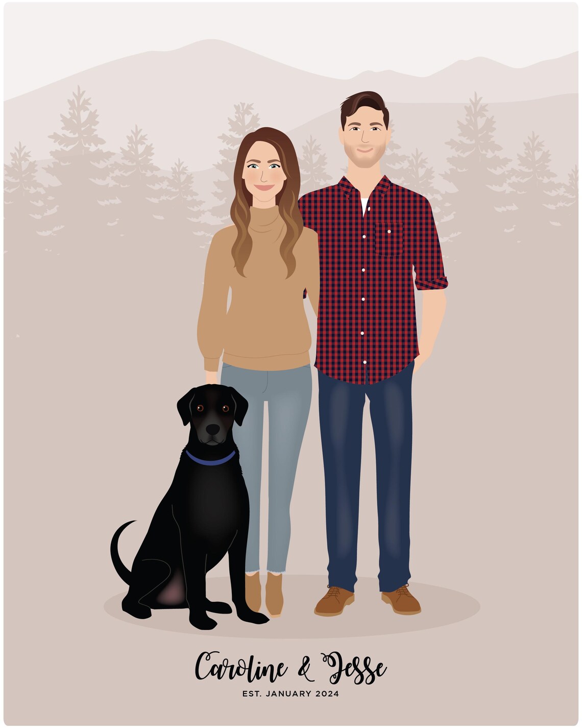 Custom Couple Portrait, Personalised Print - Image 3
