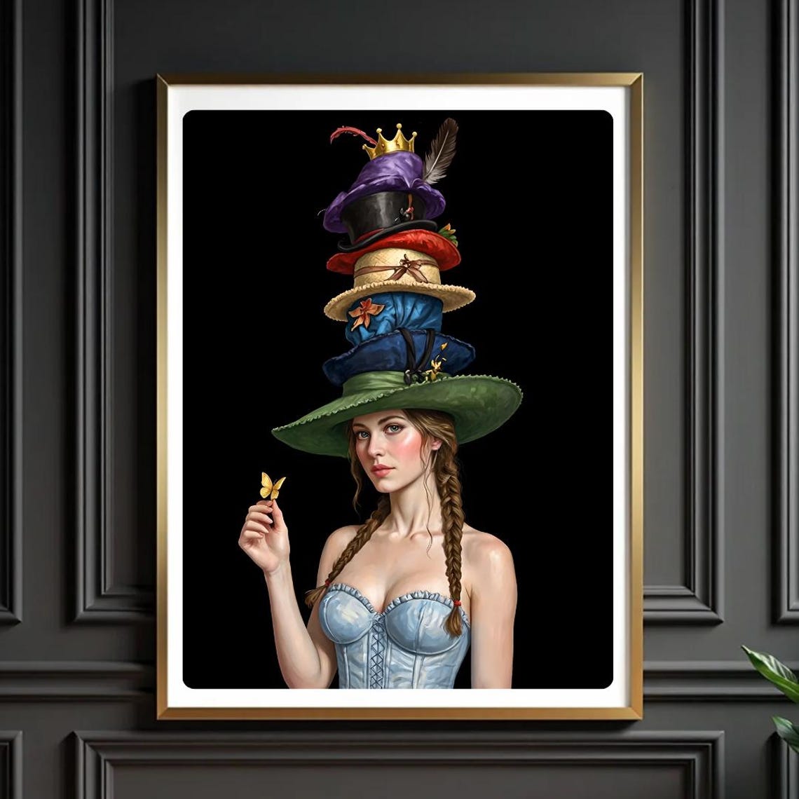 Whimsical Hat Lady Art Surreal Portrait Fantasy Wall Print