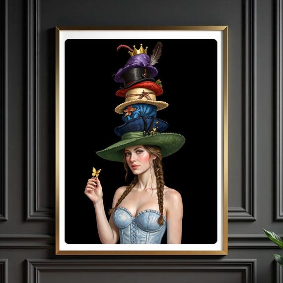 Whimsical Hat Lady Art Surreal Portrait Fantasy Wall Print