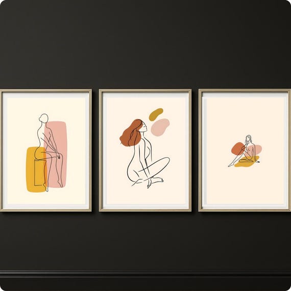 Boho Woman Line Art Prints Minimalist Set Of 3