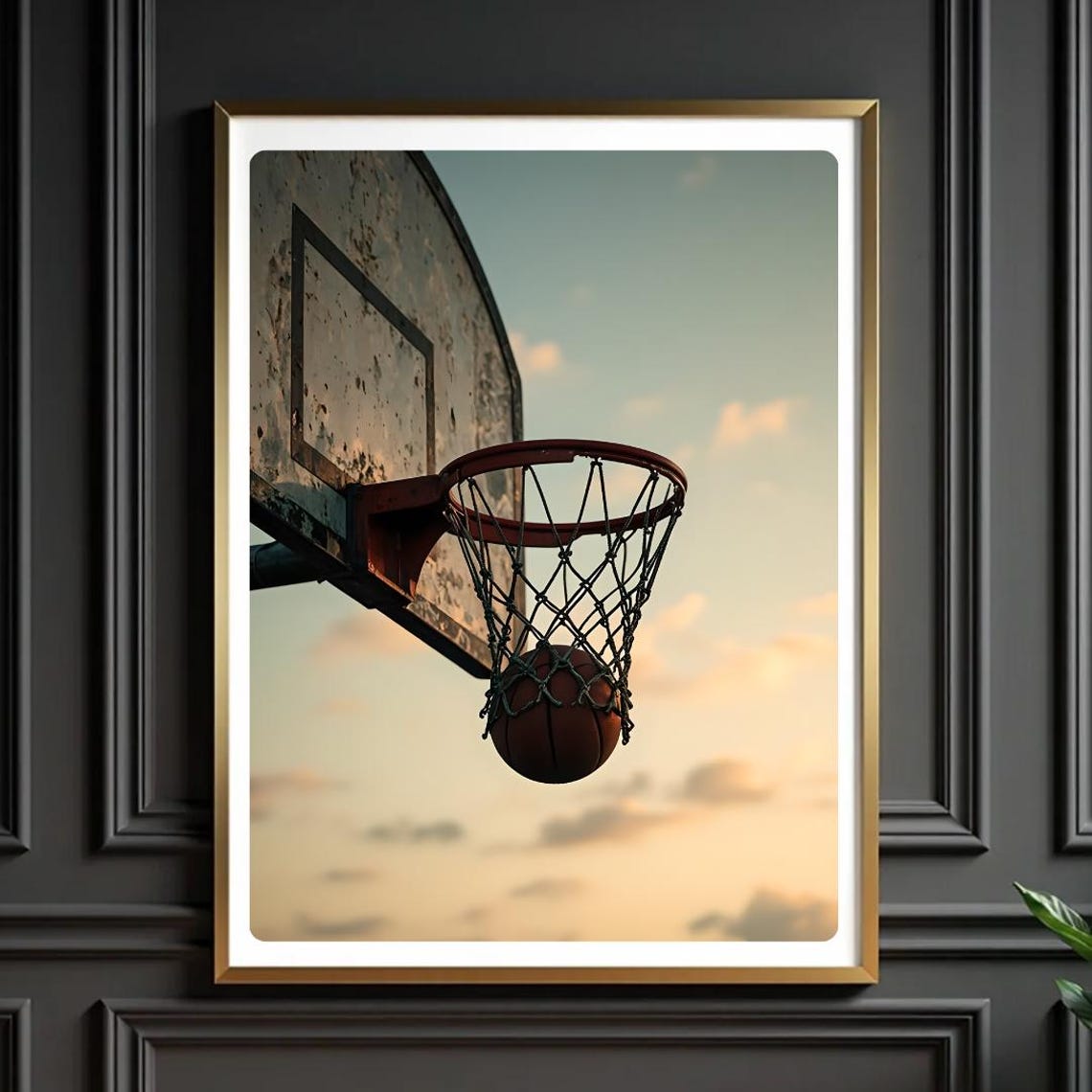 Sunset Basketball Hoop Weathered Backboard Vintage Style Poster