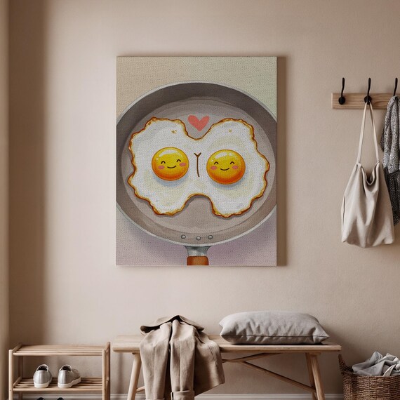 Cute Fried Eggs Couple in Frying Pan Funny Breakfast Love Poster