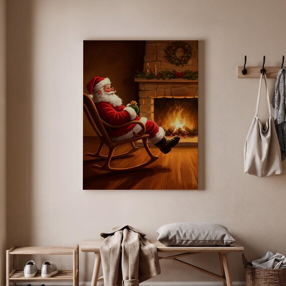 Santa Claus Fireplace Cozy Christmas Night Rocking Chair Poster