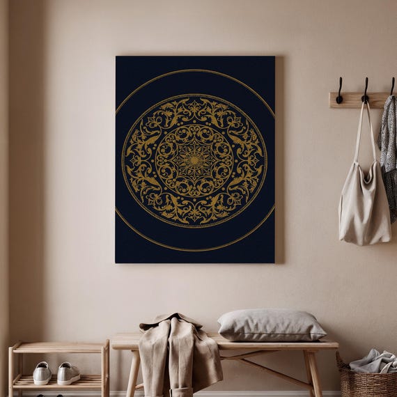 Golden Mandala Canvas Intricate Circular Design Art Print Traditional Gold Artwork Elegant Home Decor And