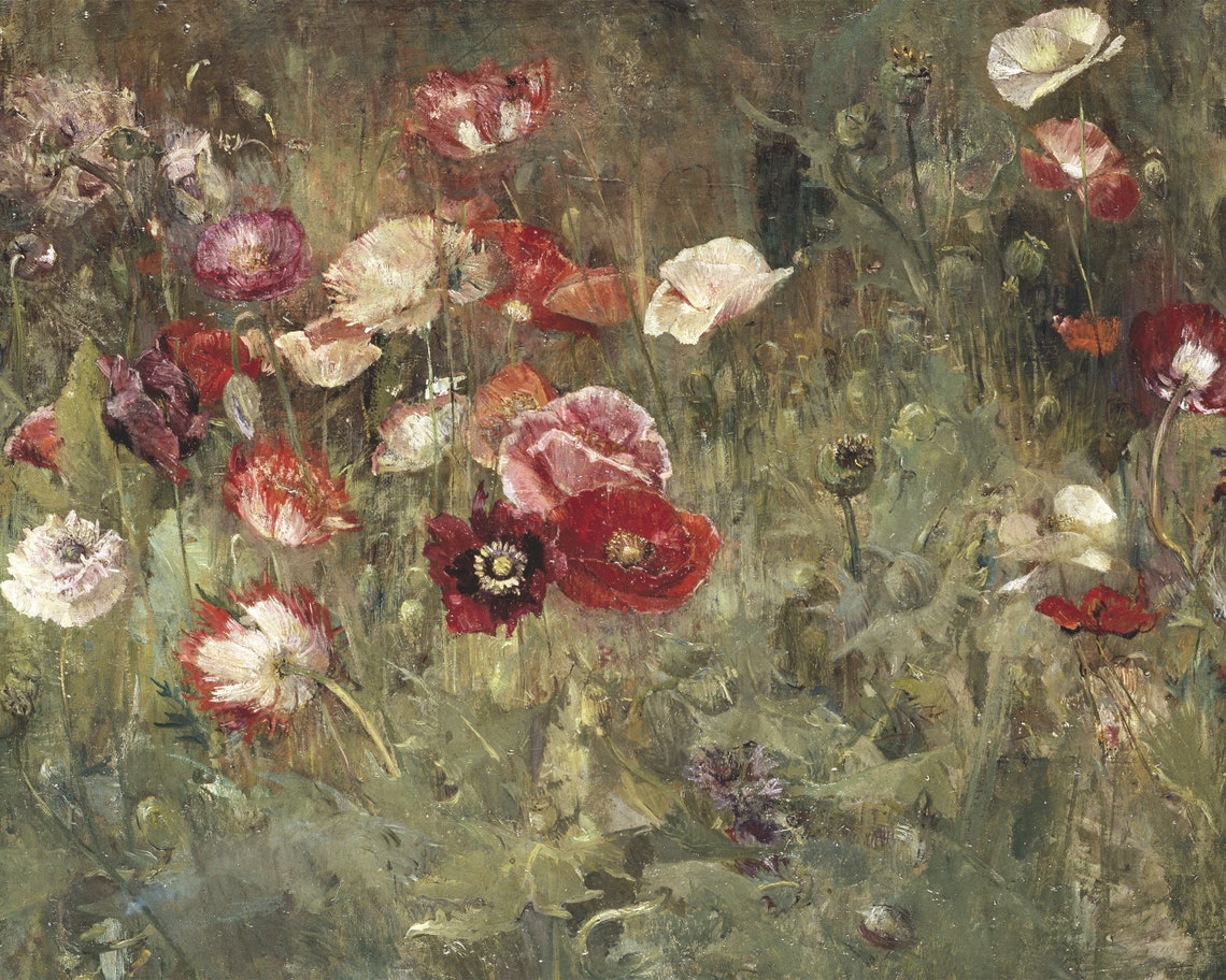 Vintage Red Flower Painting, Rustic Farmhouse Art Print - Image 2