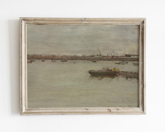 Moody Vintage Soft Neutral Tone Art Seascape Art Coastal Painting Vintage Landscape Wall Art Ocean Painting Antique Art Art