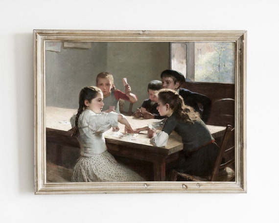 Vintage Childrens Room Wall Art Play Room Art Print Neutral Wall Art Antique Portrait Painting Moody Wall Decor Gallery Wall Art