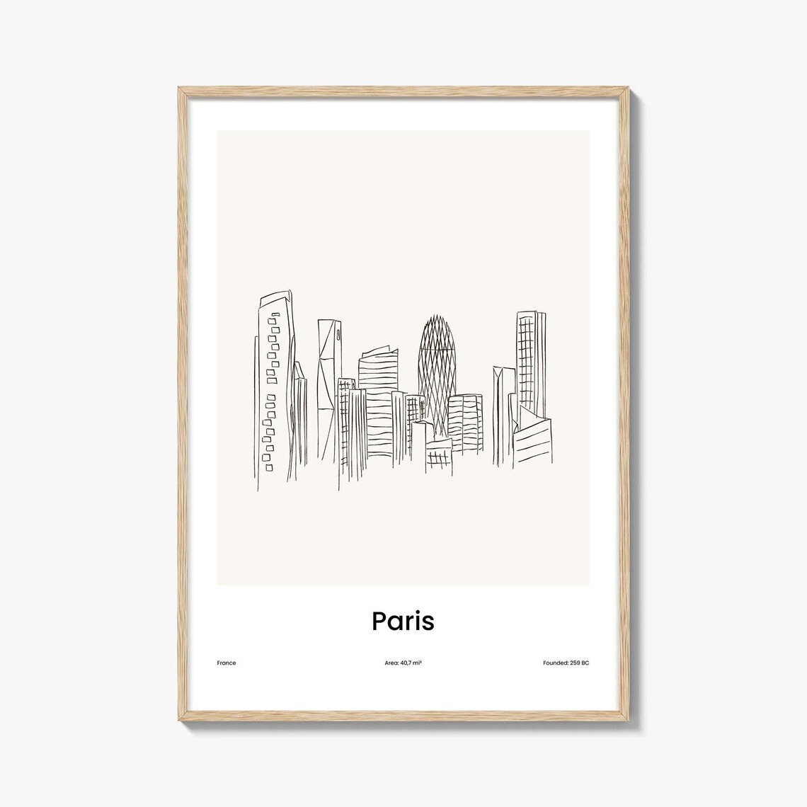 Paris France Modern City Skyline Minimalist Line Drawing Poster