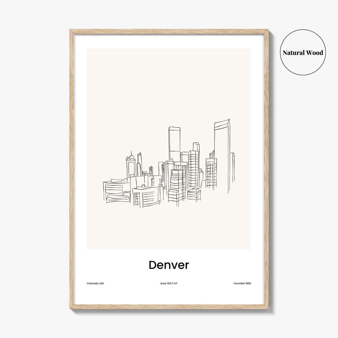 Denver Colorado USA Downtown Skyline One Line Drawing Poster - Image 2