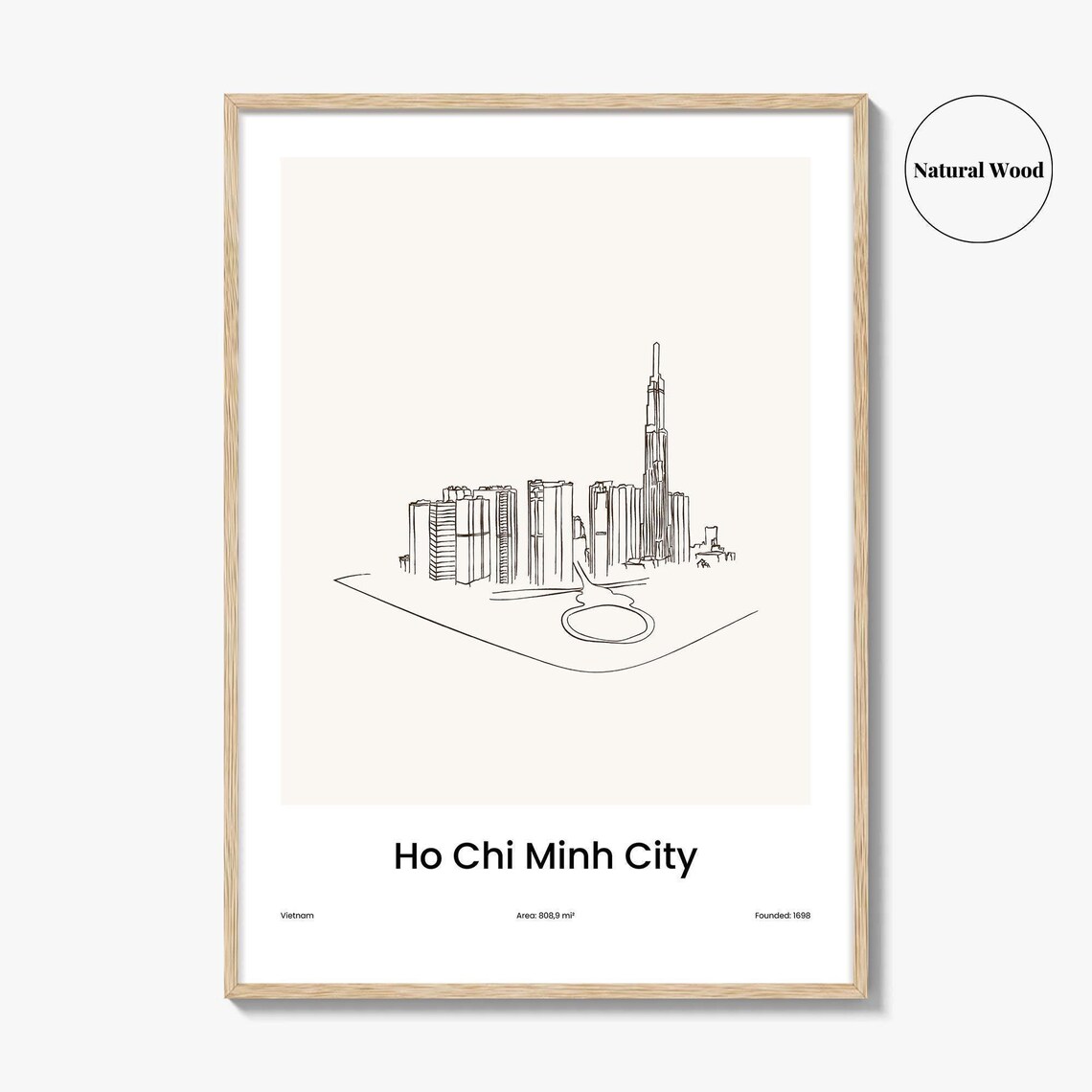 Ho Chi Minh City Vietnam Skyline Line Drawing Poster Minimalist Travel Home Gift - Image 2