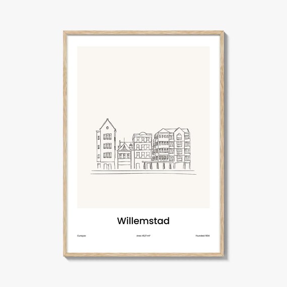 Willemstad Curacao Waterfront Minimalist Line Drawing Poster
