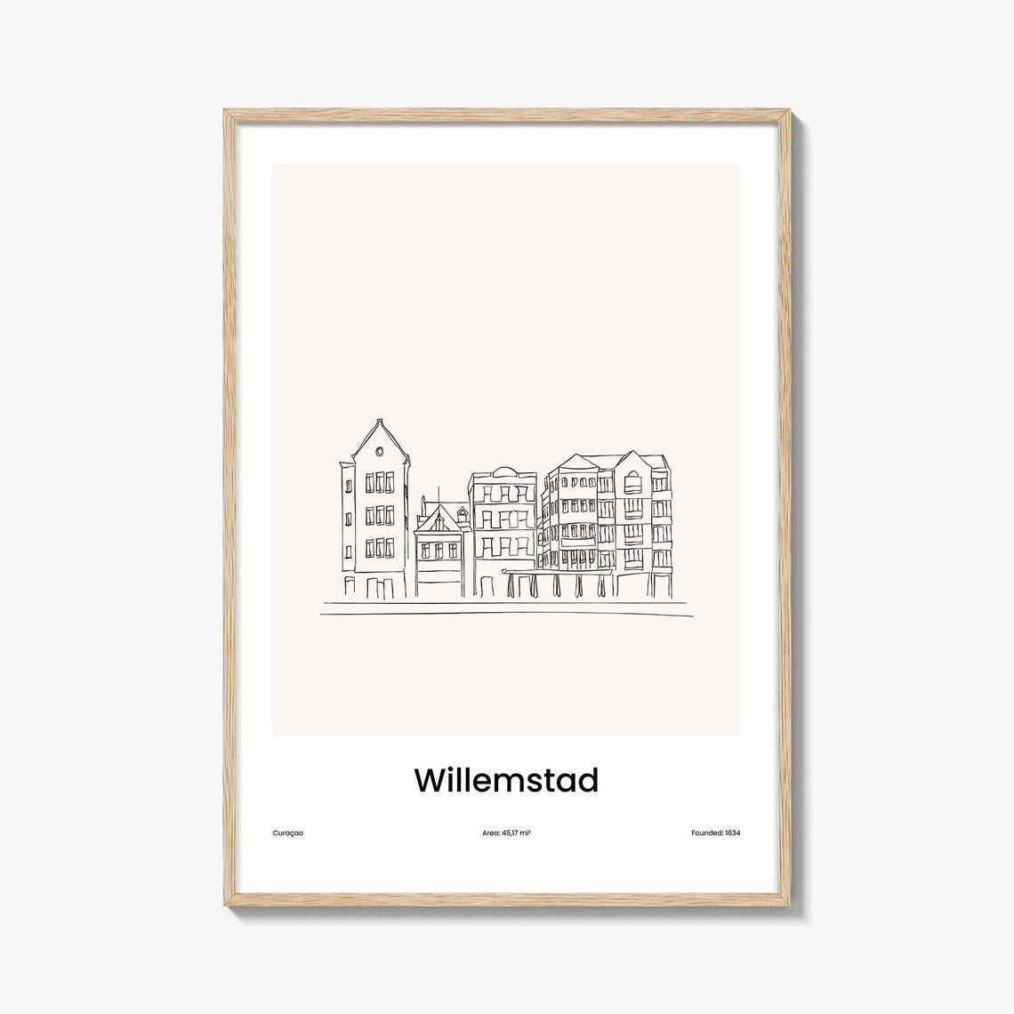 Willemstad Curacao Waterfront Minimalist Line Drawing Poster