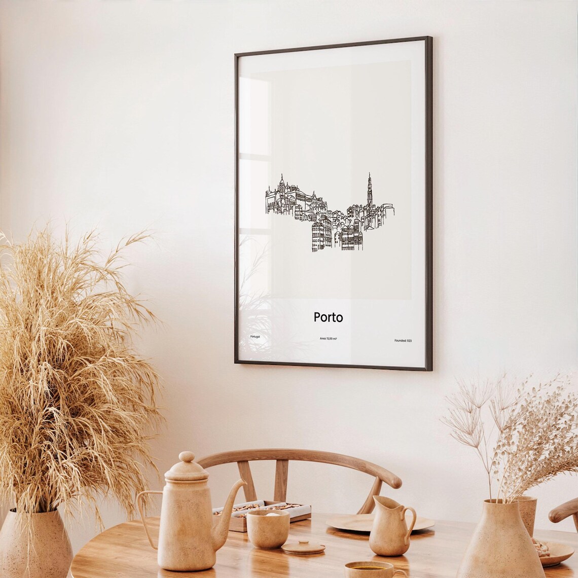 Porto Portugal Minimalist Line Drawing Riverside Old Town Poster - Image 3