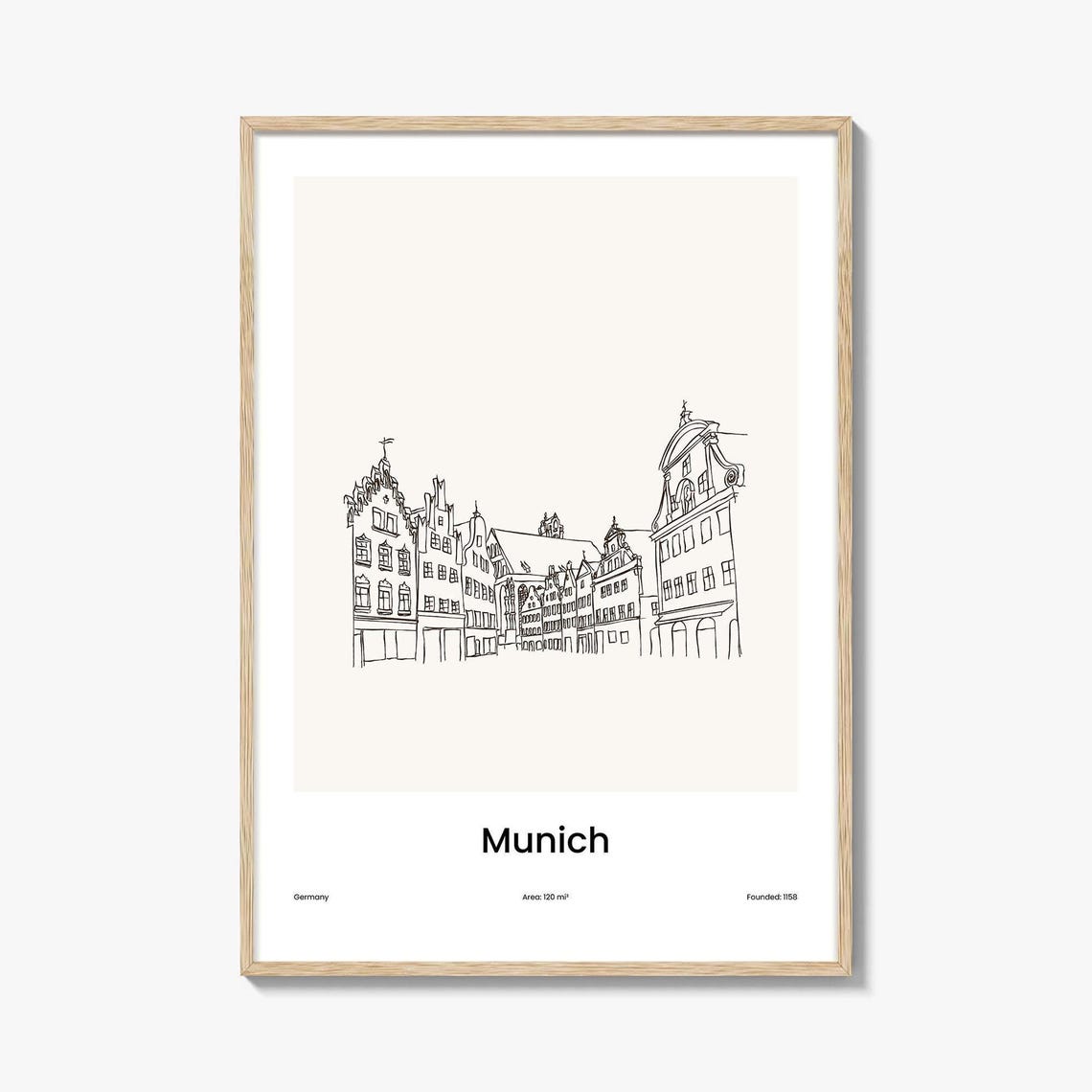 Munich Germany Old Town Facades One Line Minimalist Drawing Poster