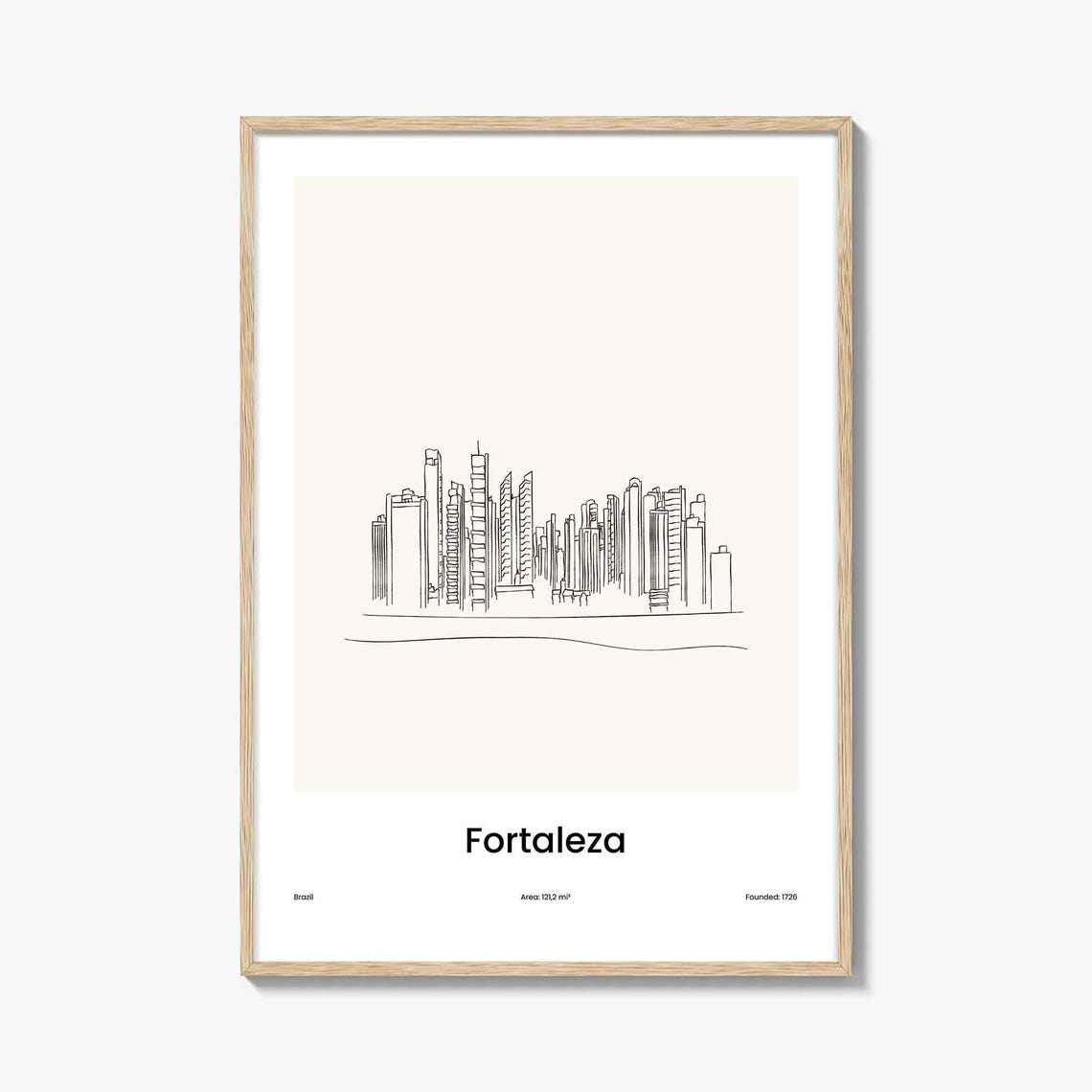 Fortaleza Brazil Beachfront Skyline Minimalist Line Drawing Poster