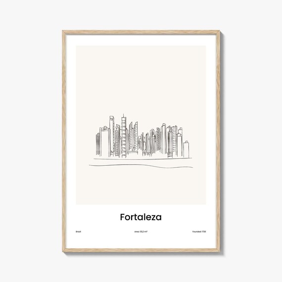 Fortaleza Brazil Beachfront Skyline Minimalist Line Drawing Poster