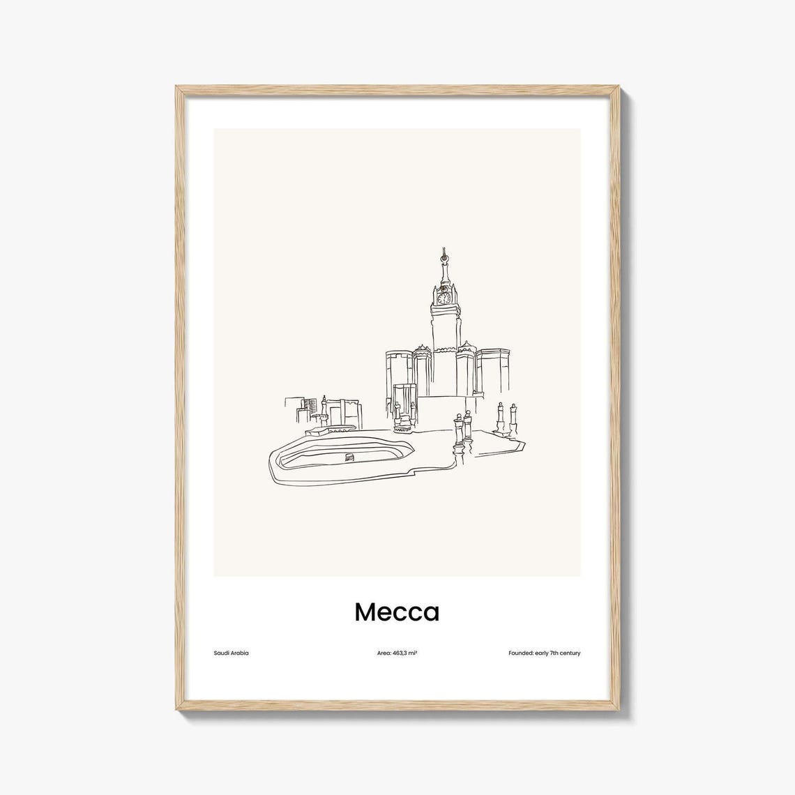 Mecca Saudi Arabia Clock Tower Minimalist Line Drawing Art Poster