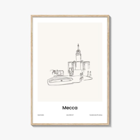 Mecca Saudi Arabia Clock Tower Minimalist Line Drawing Art Poster