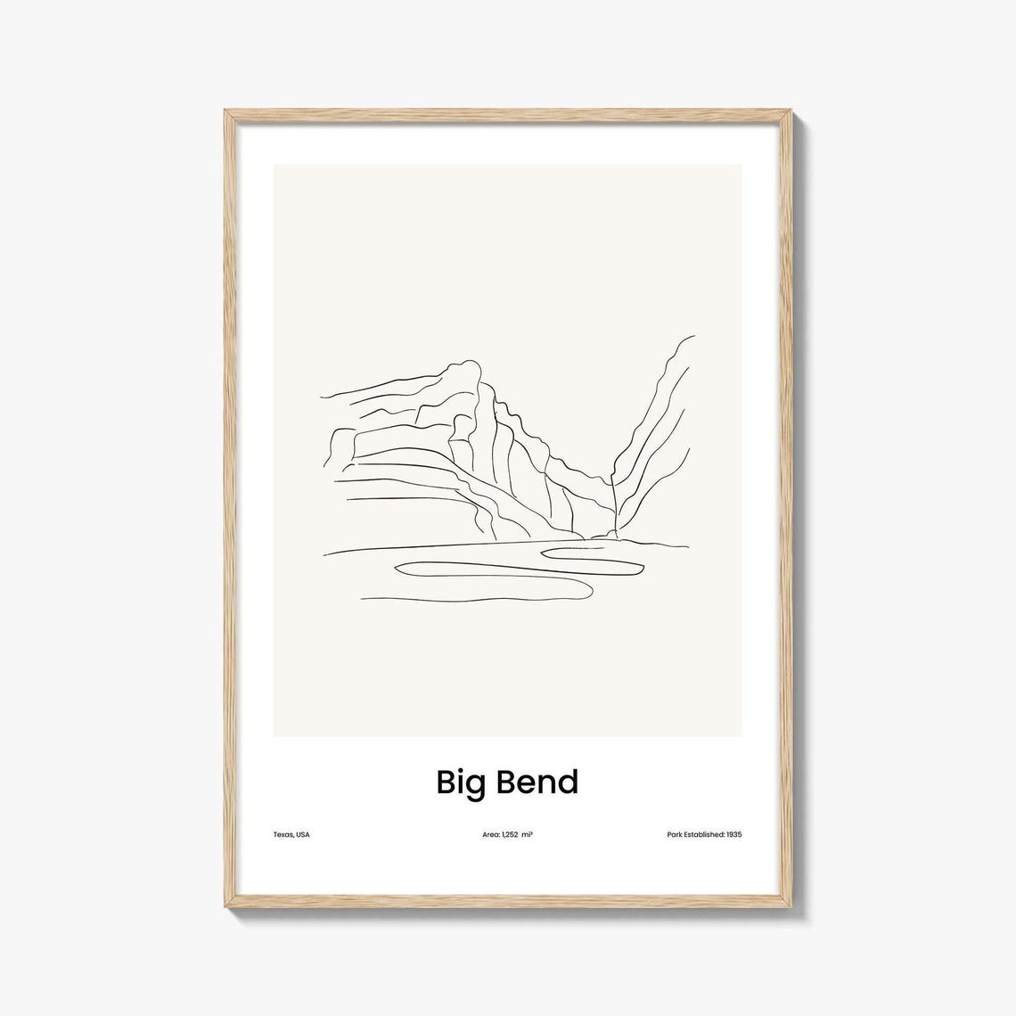 Big Bend Texas One Line Canyon Minimalist National Park Poster