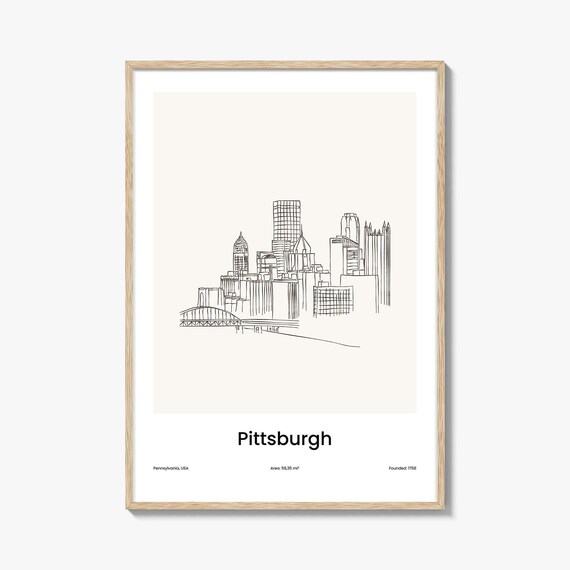 Pittsburgh Pennsylvania USA River Bridges Skyline One Line Drawing Poster