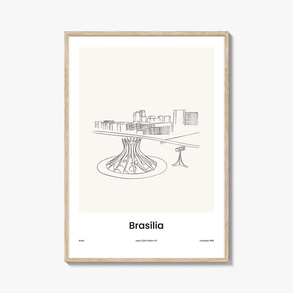 Brasilia Brazil Modernist Cathedral One Line Drawing Art Poster