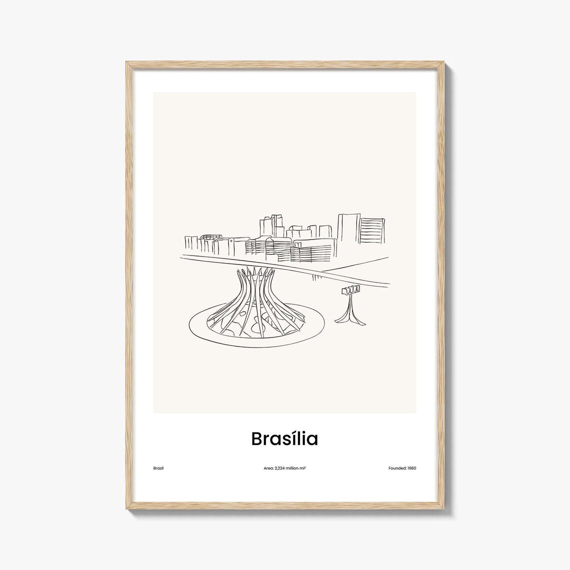Brasilia Brazil Modernist Cathedral One Line Drawing Art Poster