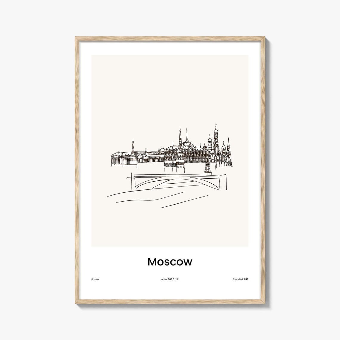 Moscow Russia Kremlin Minimalist Line Drawing Landmark Poster