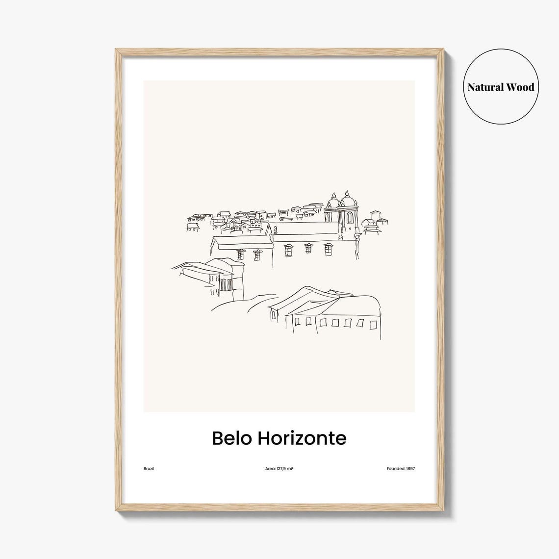 Belo Horizonte Brazil Hillside Church One Line Drawing Art Poster - Image 2