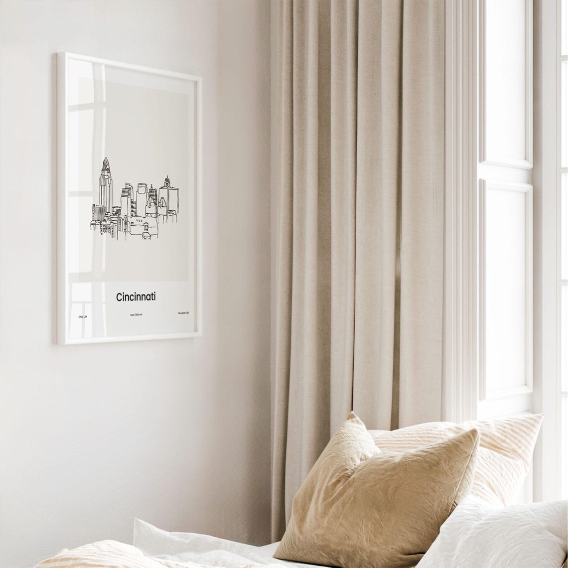 Cincinnati Ohio Skyline One Line Minimalist Drawing Downtown Poster - Image 4
