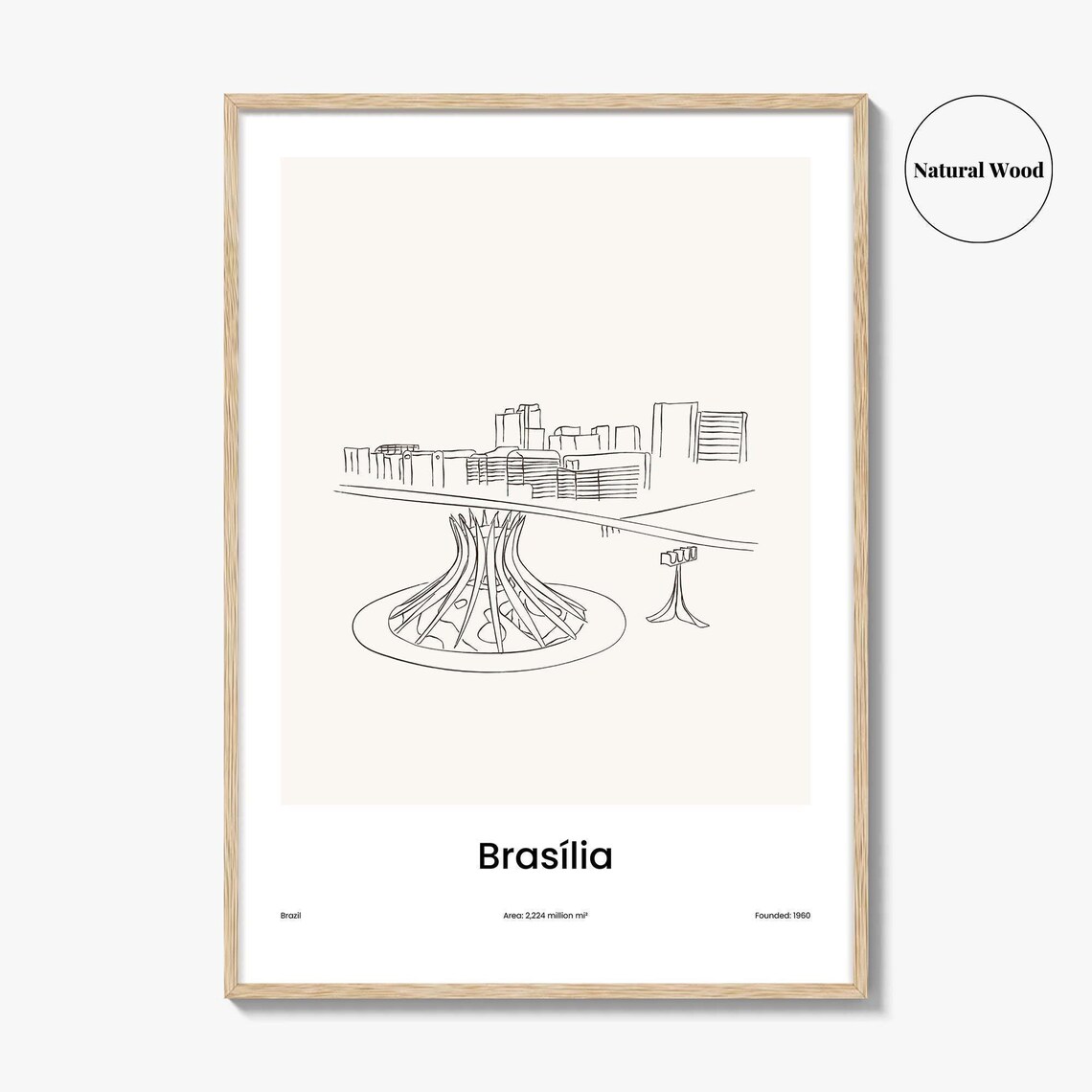Brasilia Brazil Modernist Cathedral One Line Drawing Art Poster - Image 2