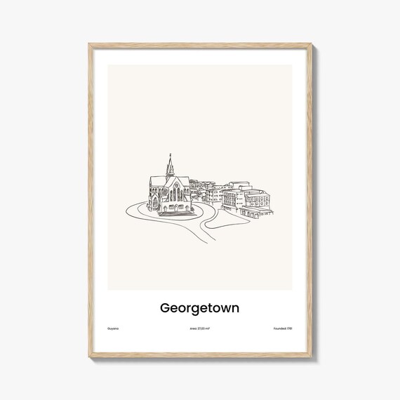 Georgetown Guyana Colonial Church Street One Line Drawing Poster