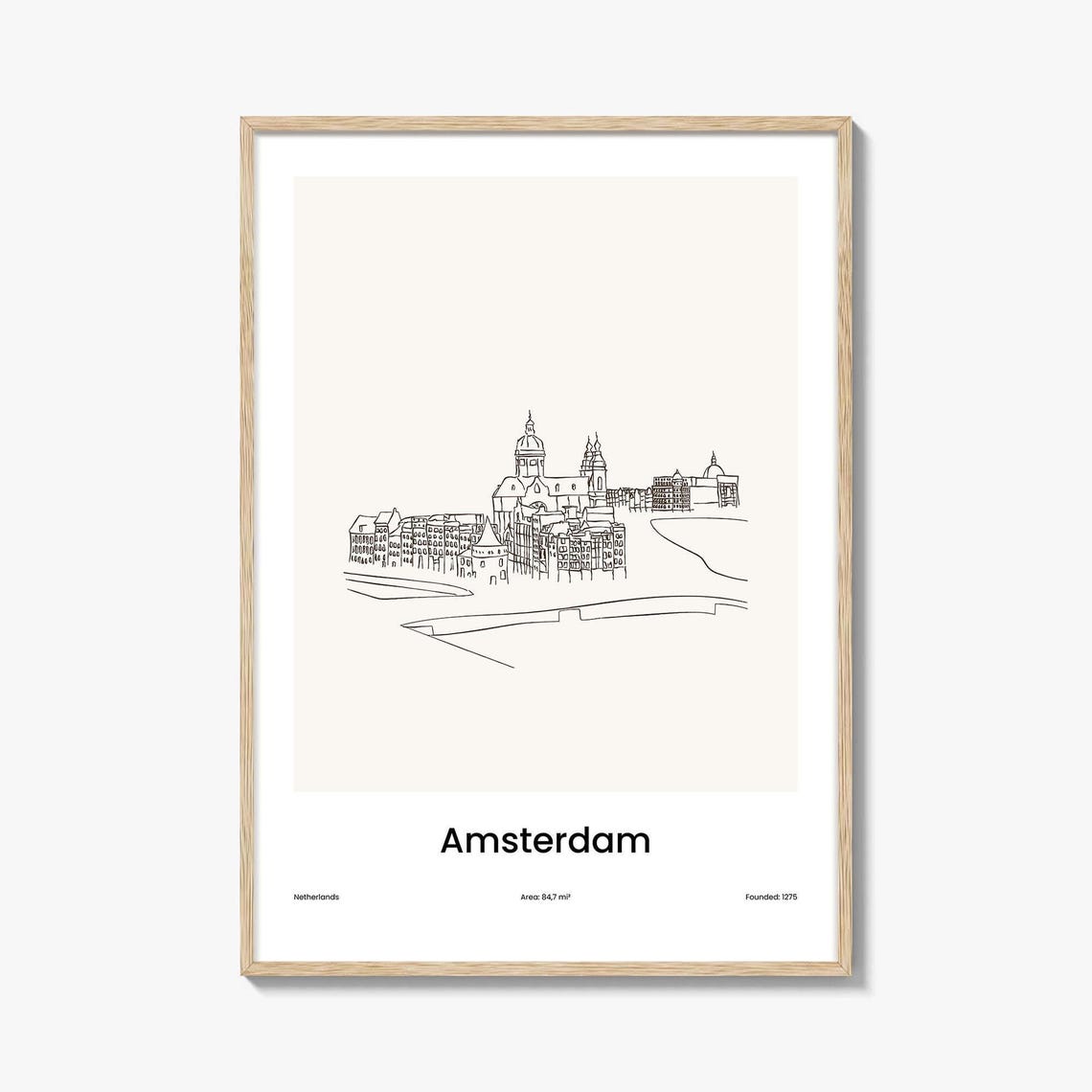 Amsterdam Netherlands Canal Skyline Minimalist Line Drawing Poster