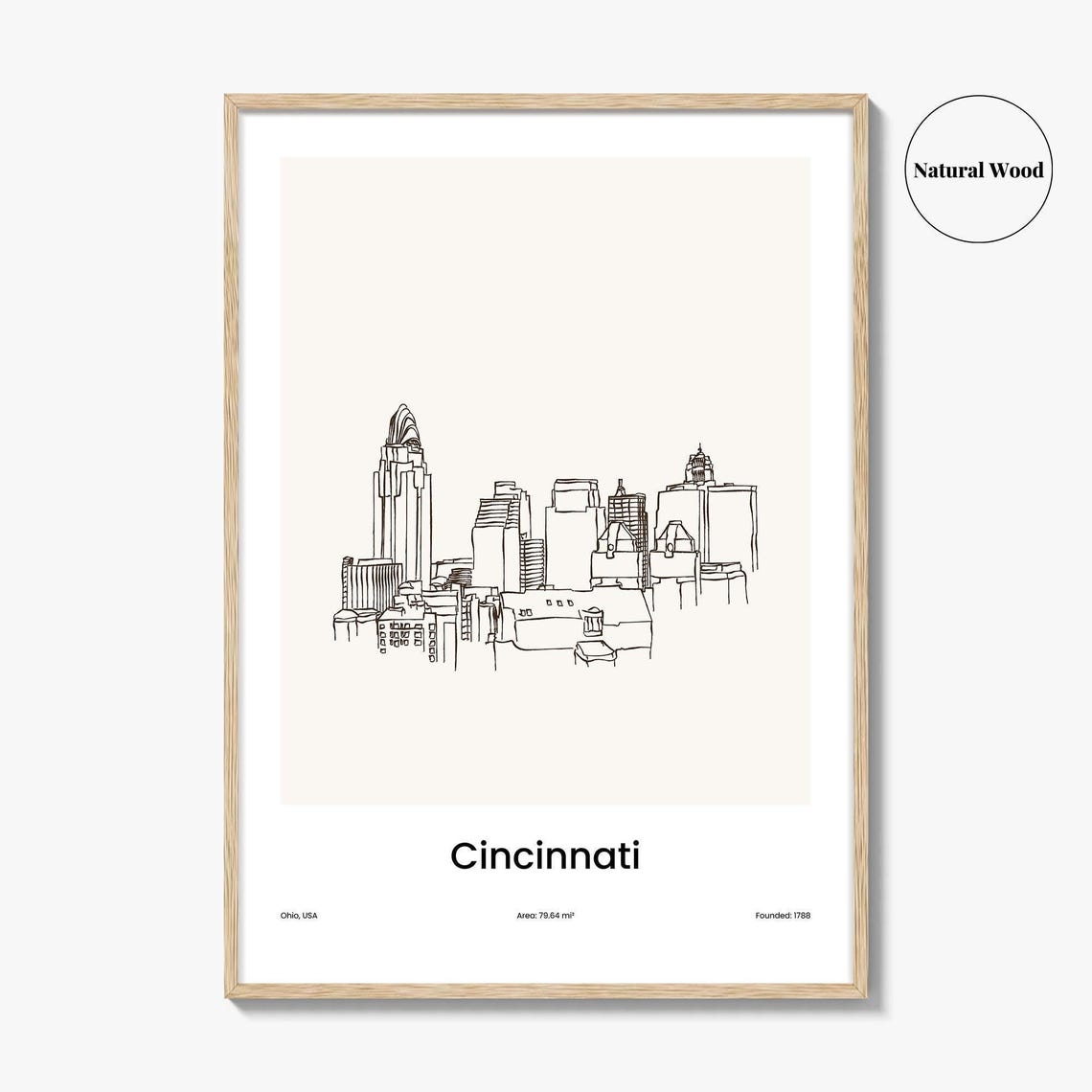 Cincinnati Ohio Skyline One Line Minimalist Drawing Downtown Poster - Image 2
