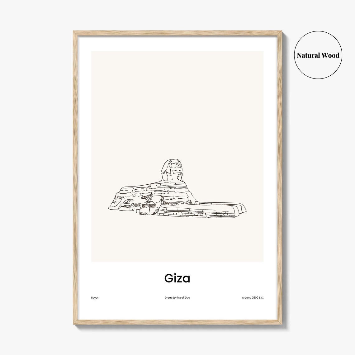 Giza Egypt Ancient Great Sphinx Minimalist Line Drawing Poster - Image 2