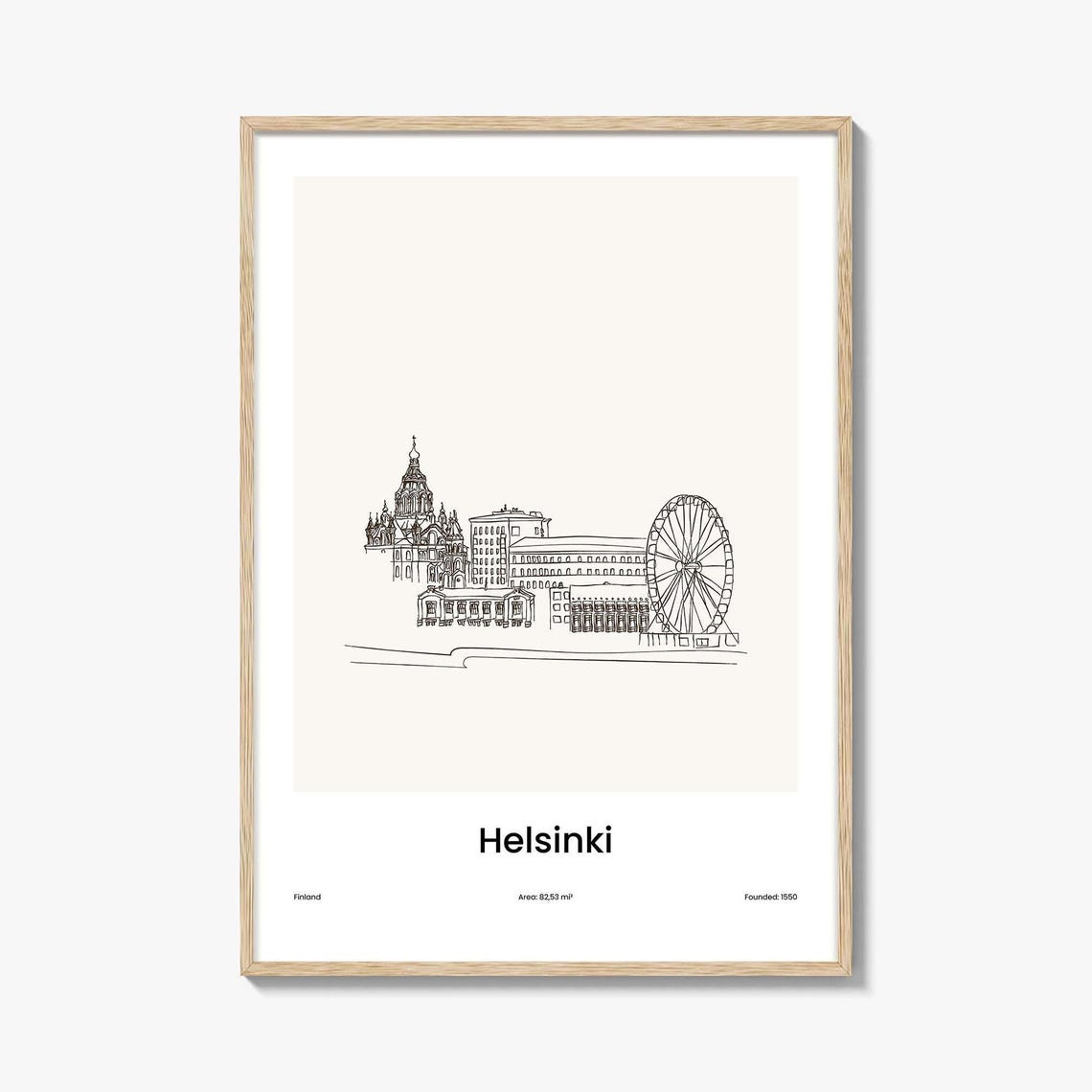 Helsinki Finland Cathedral Skywheel One Line Skyline Art Poster
