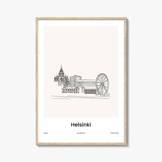 Helsinki Finland Cathedral Skywheel One Line Skyline Art Poster