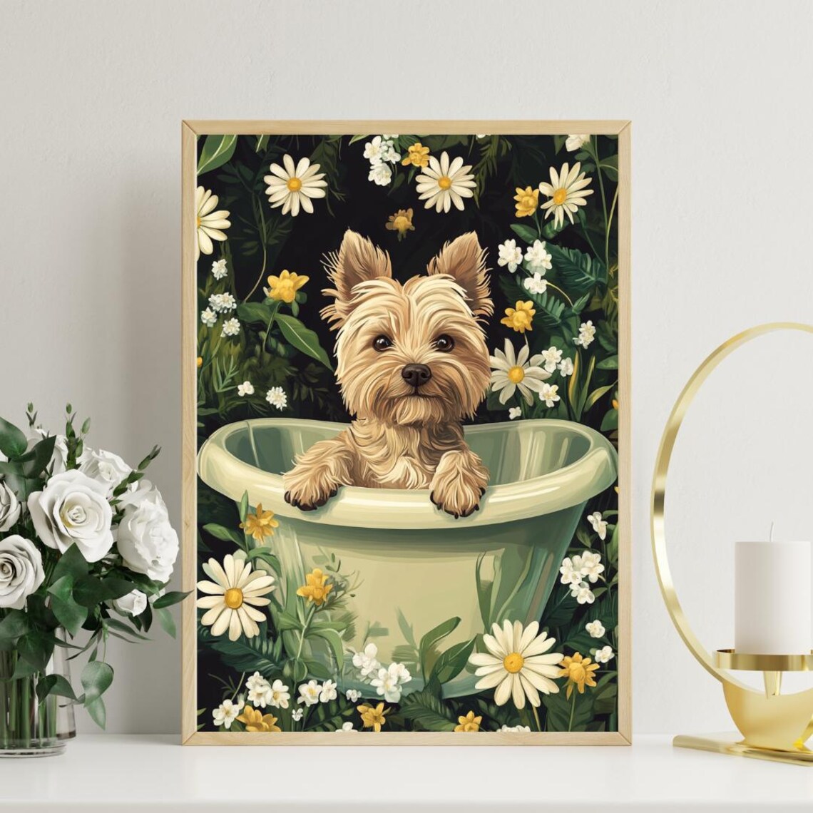Cairn Terrier In Bathtub Funny Bathroom Art Print - Image 3
