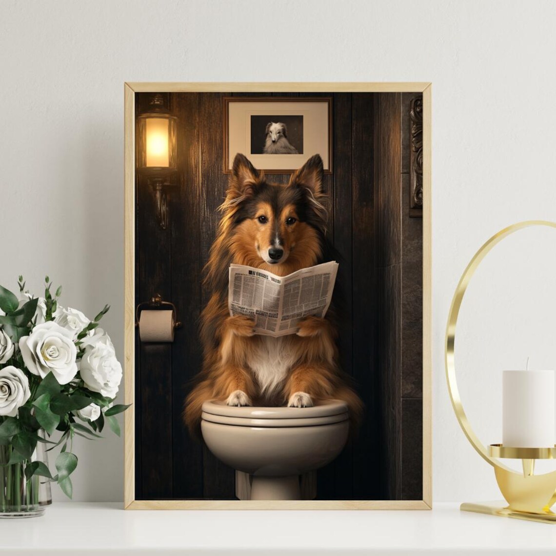 Shetland Sheepdog On Toilet Bathroom Dog Poster - Image 3