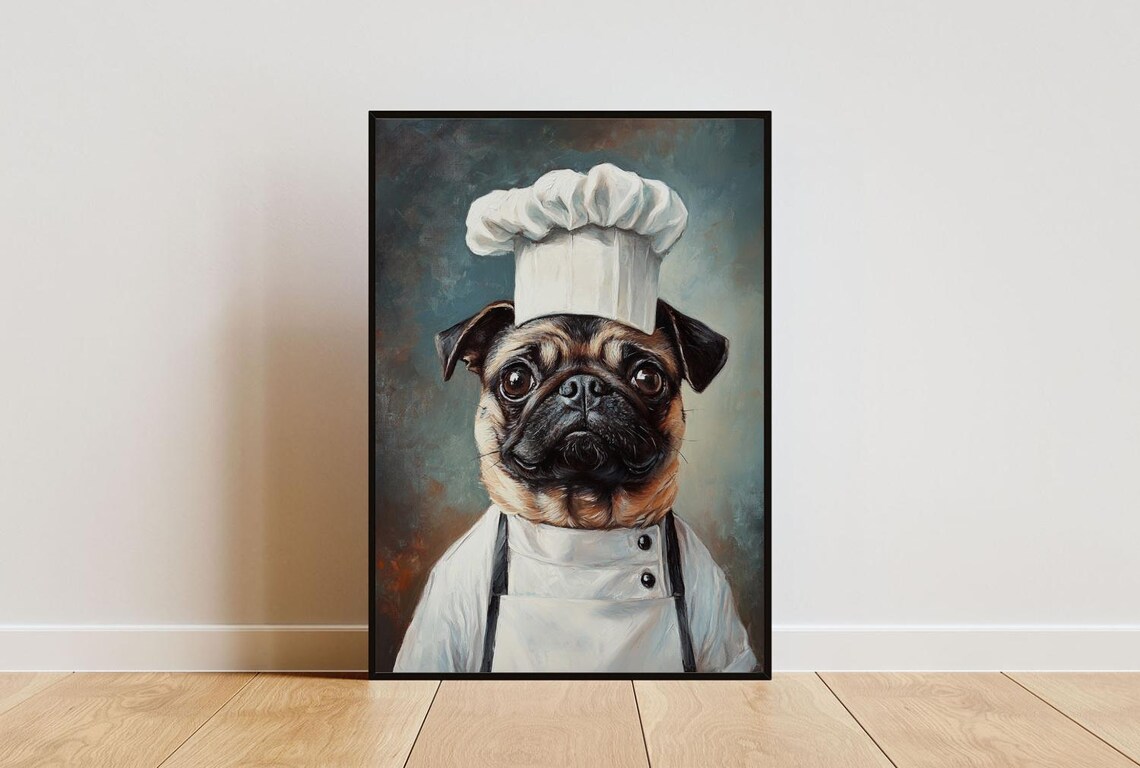 Pug In Chef's Hat Kitchen Dog Poster Print
